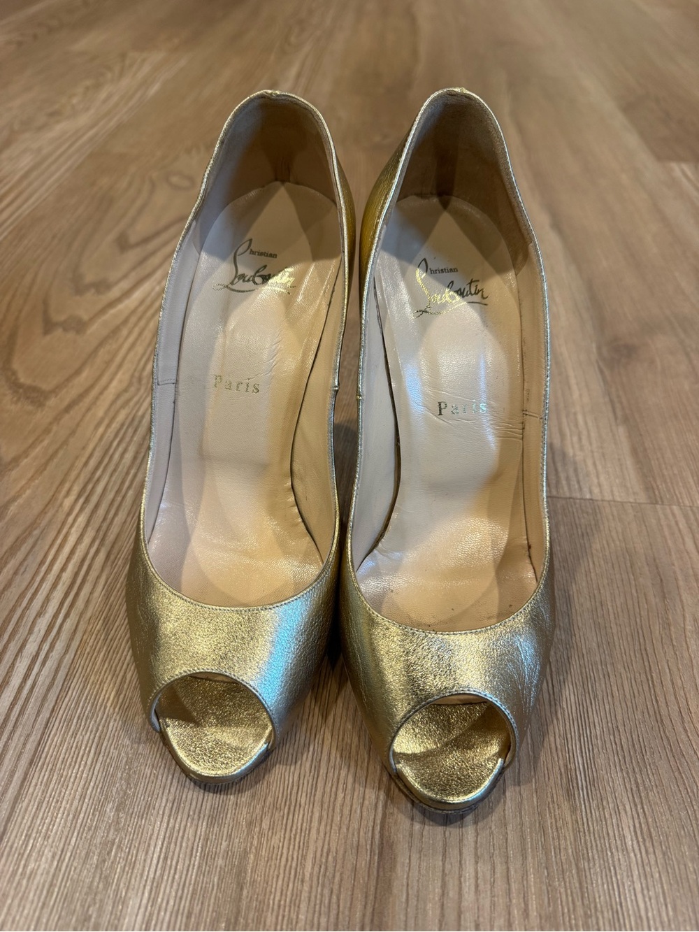 Christian Louboutin Metallic Gold Peep-Toe Pumps